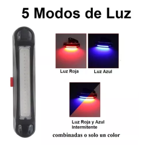 Luz led recargable USB trasera - azul y roja